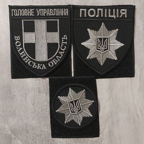 Шеврон Кокарда Поліція чорно-сіра (чорна окантовка) 6 см 12.653 &mdash; шеврон на липучці від VILNI